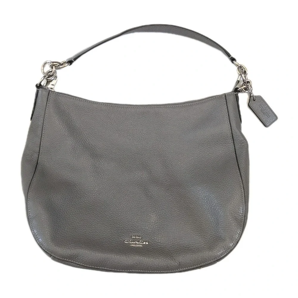 Coach Shoulder Bag Elle Hobo Heather Grey Silver Pebbled Leather Purse